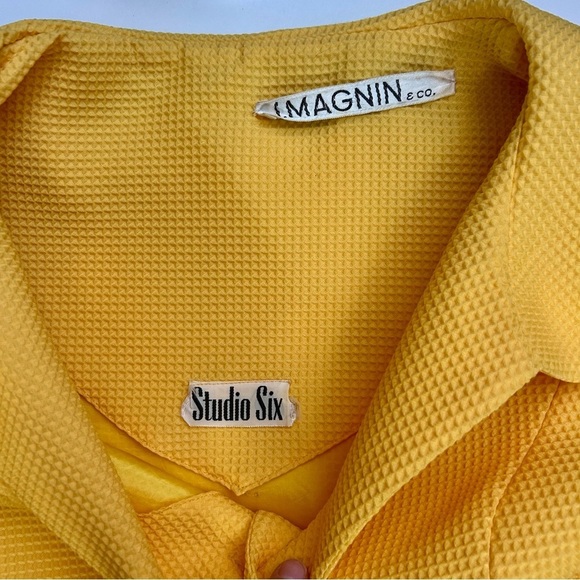 Vintage 1960s I. Magnin Studio Six Yellow Pique Maxi Dress Button Front Bow S M - Picture 12 of 12